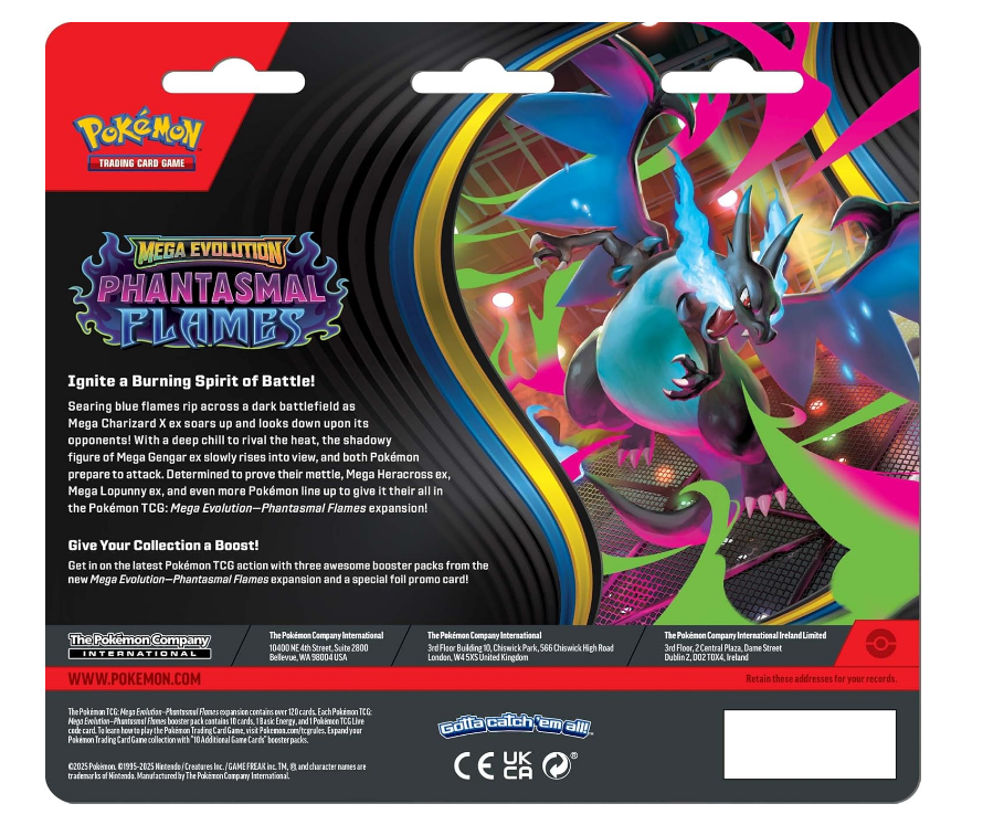 Pokémon TCG Phantasmal Flames 3-Pack Blister (Inglés) con Carta Promo Aleatoria