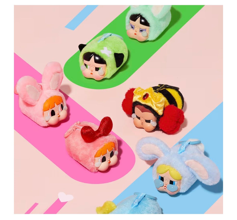 POP MART Crybaby × Serie Powerpuff Girls - Caja ciega de vinilo de felpa, blind box, diseño aleatorio, juguetes coleccionables, decoración del hogar, 1pz, caja individual al azar