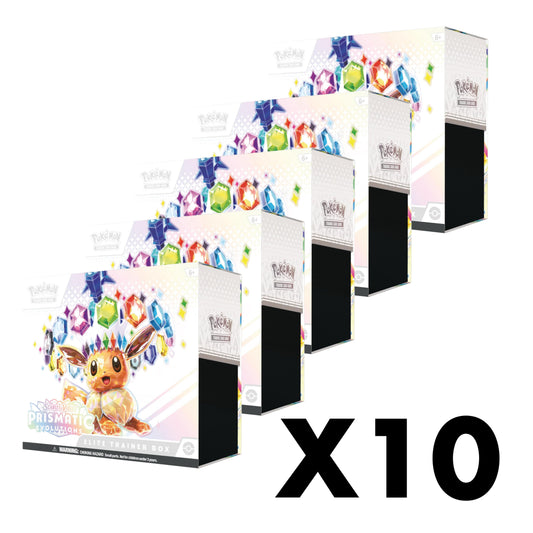 Pokémon TCG Pack 10 Elite Trainer Box Prismatic Evolutions (Inglés) | Venta por Mayoreo