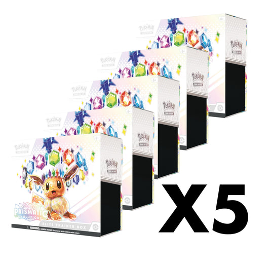 Pokémon TCG Pack 5 Elite Trainer Box Prismatic Evolutions (Inglés) | Venta por Mayoreo